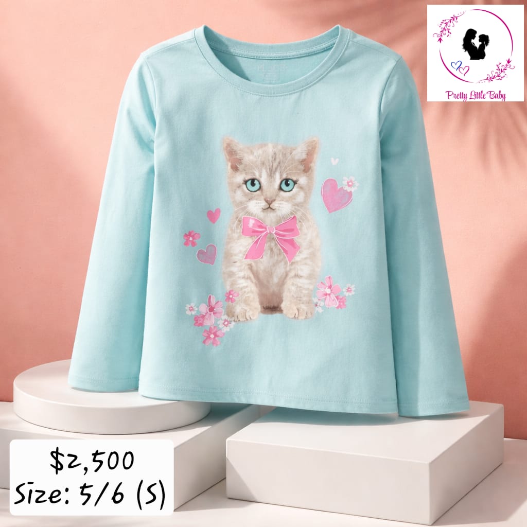 Girl's Kitten Long Sleeved Shirt
