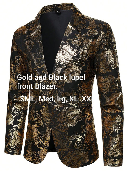 Men's Gold and Black Lapel Blazer