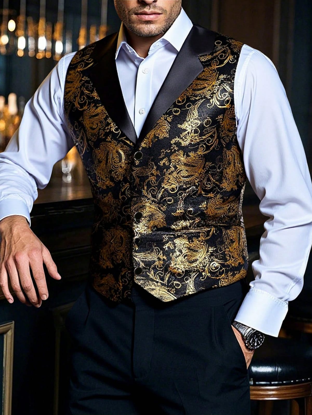 Men's Gold & Black Suit Vest