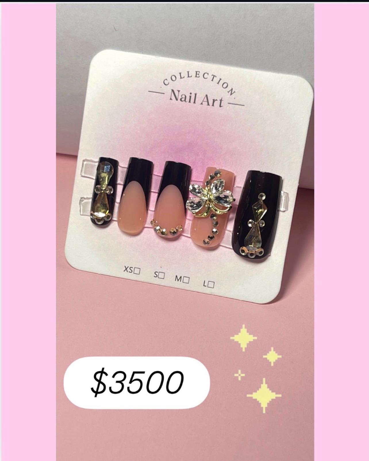 Black Tips Elegant Nails with Rhinestones