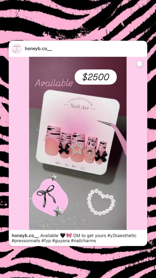 Pink Animal Print Nails with Gems