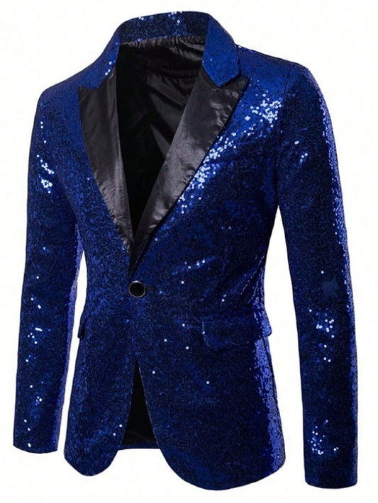 Blue Fully Sequined Men's Blazer