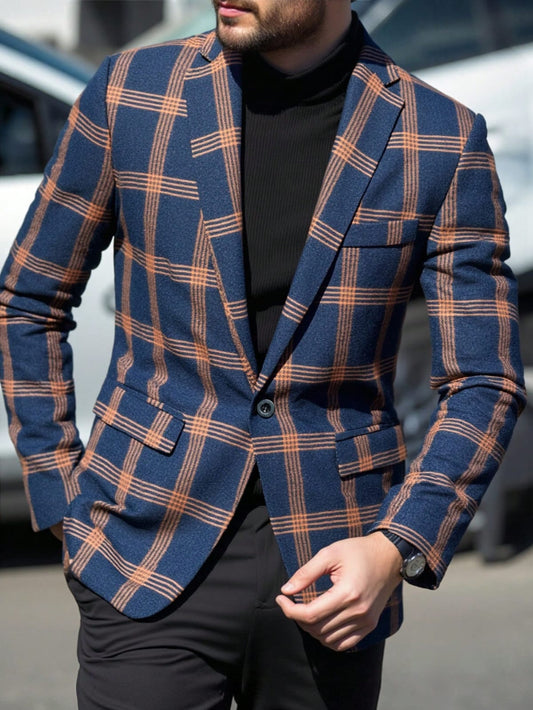Blue & Orange Chequered Men's Jacket