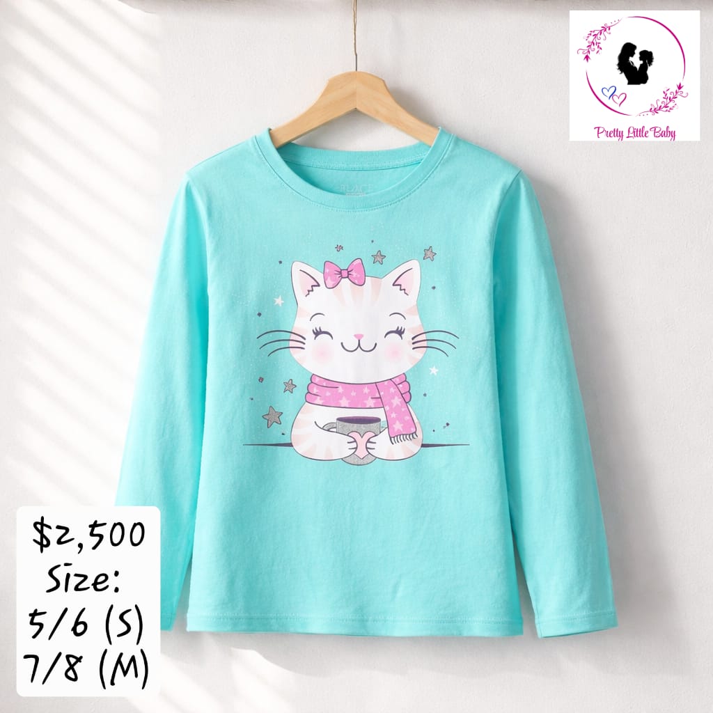 Girl's Blue Kitten Shirt
