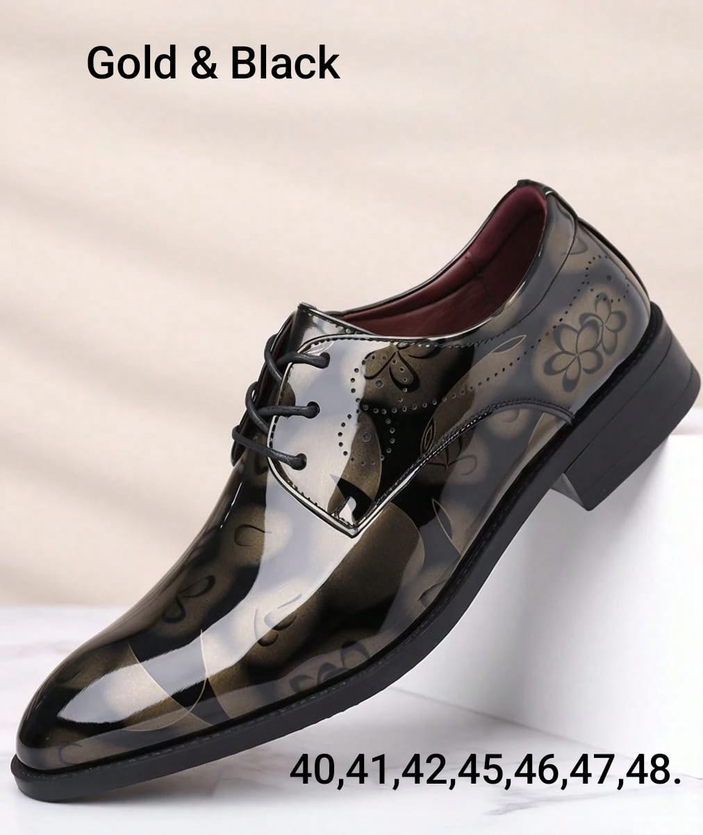 Men's Elegant Gold & Black Patterned Shoes