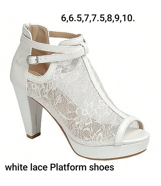 White Lace Platform Heels