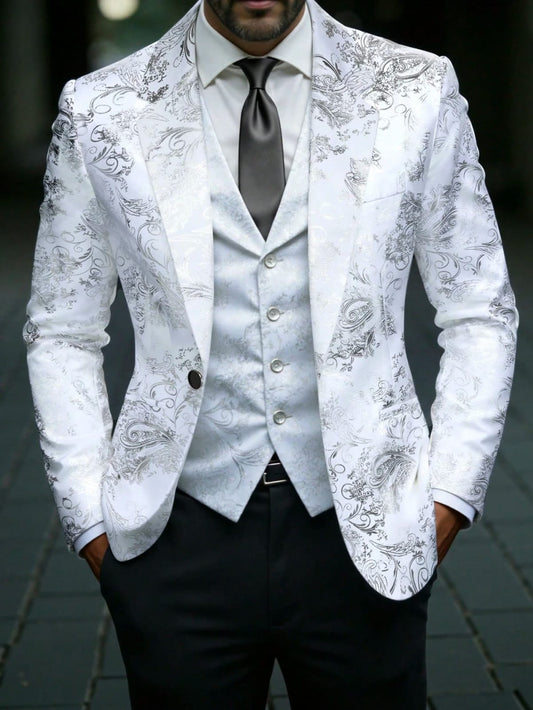 White & Silver Patterned Men's Blazer