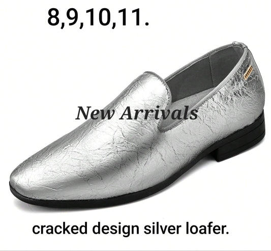 Men's Patterned Silver Loafers