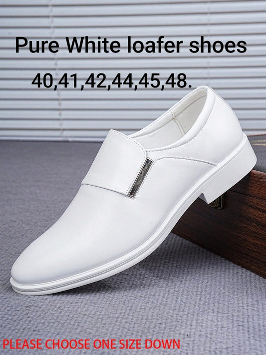 Pure White Men's Shoes with Silver Hardware