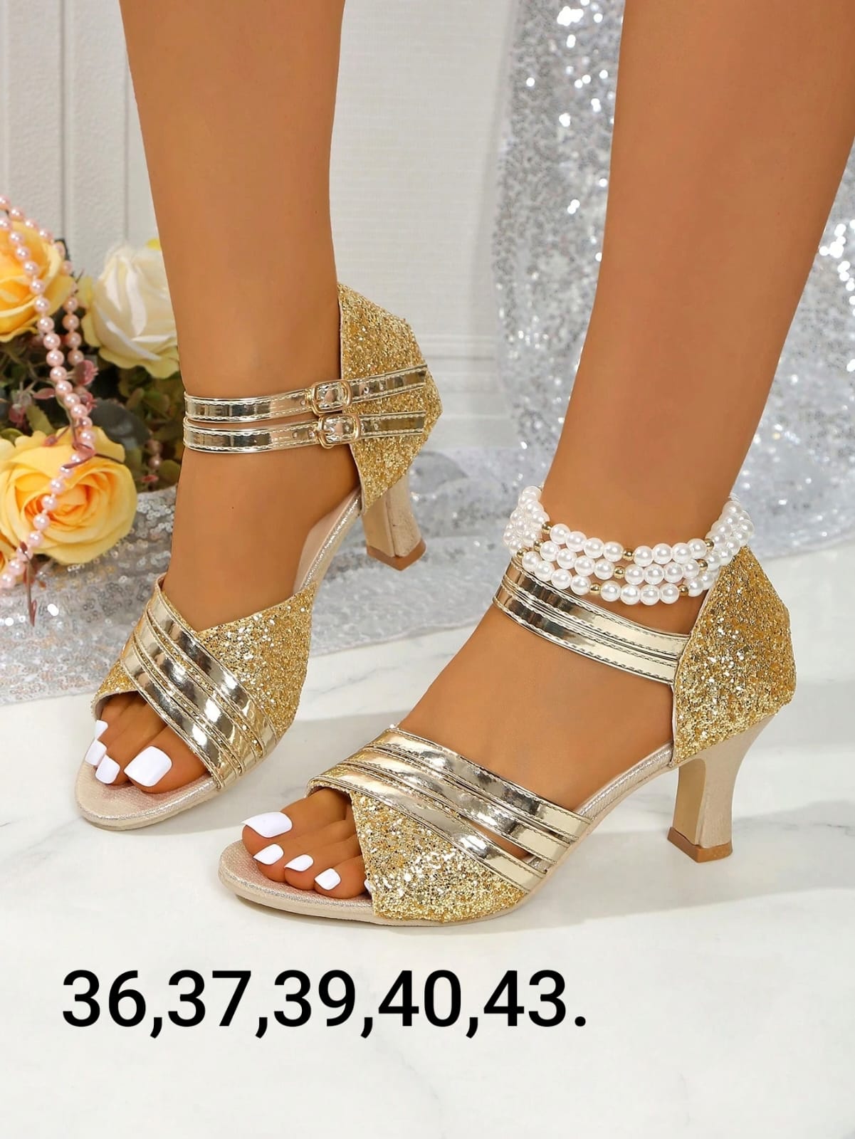 Rich Gold Sequin Strappy Heels