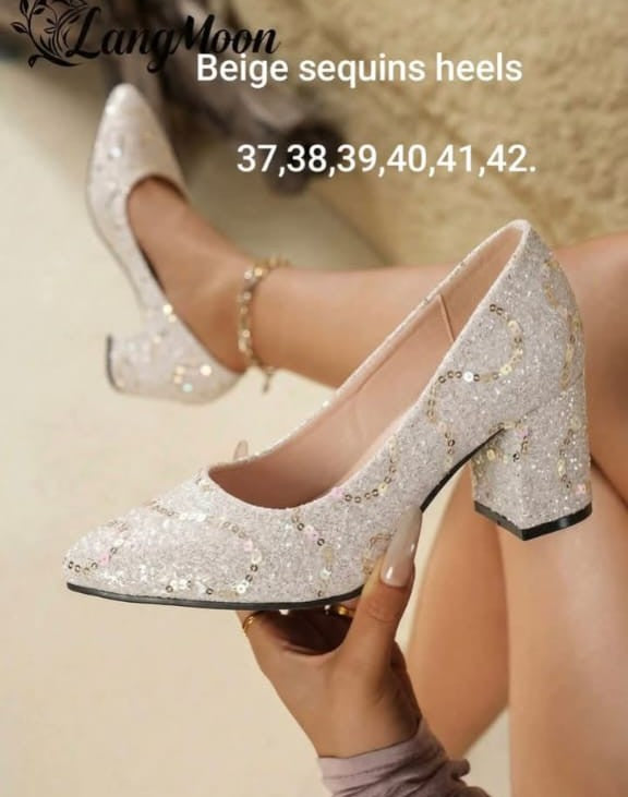 Sequin Heels - Beige