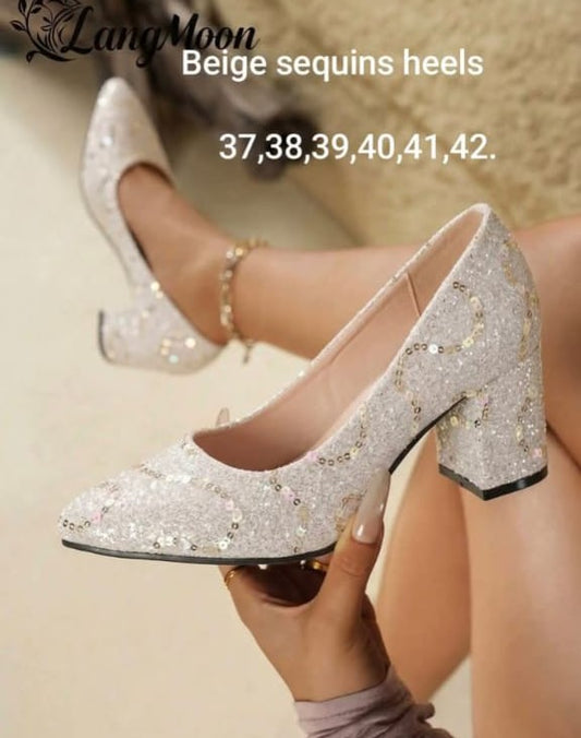 Sequin Heels - Beige
