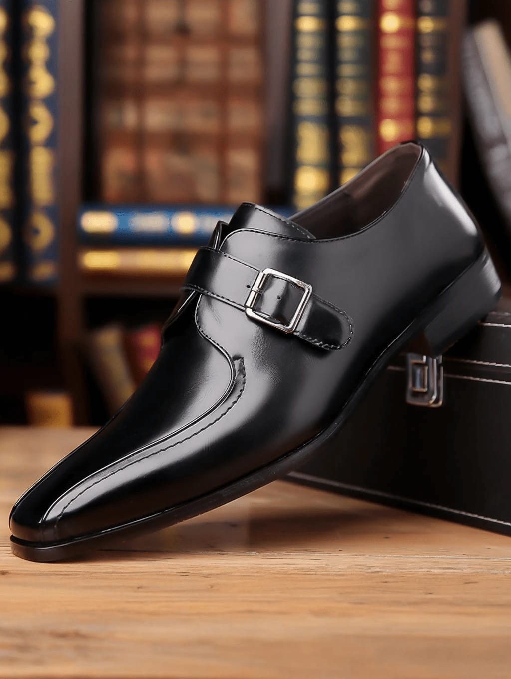 Men's Elegant Black Shoes with Silver Buckle