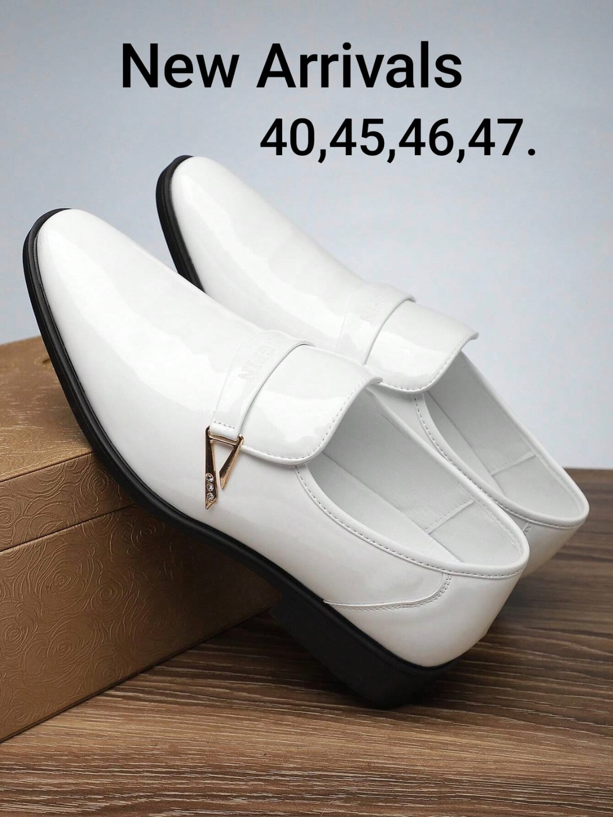 Men's White Shoes with Gold Hardware